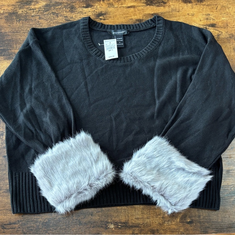 NWT ASHLEY STEWART FAUX FUR SWEATER
